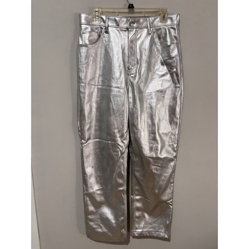 Abercrombie & Fitch the 90’s Relaxed High Rise silver faux leather pants 12S